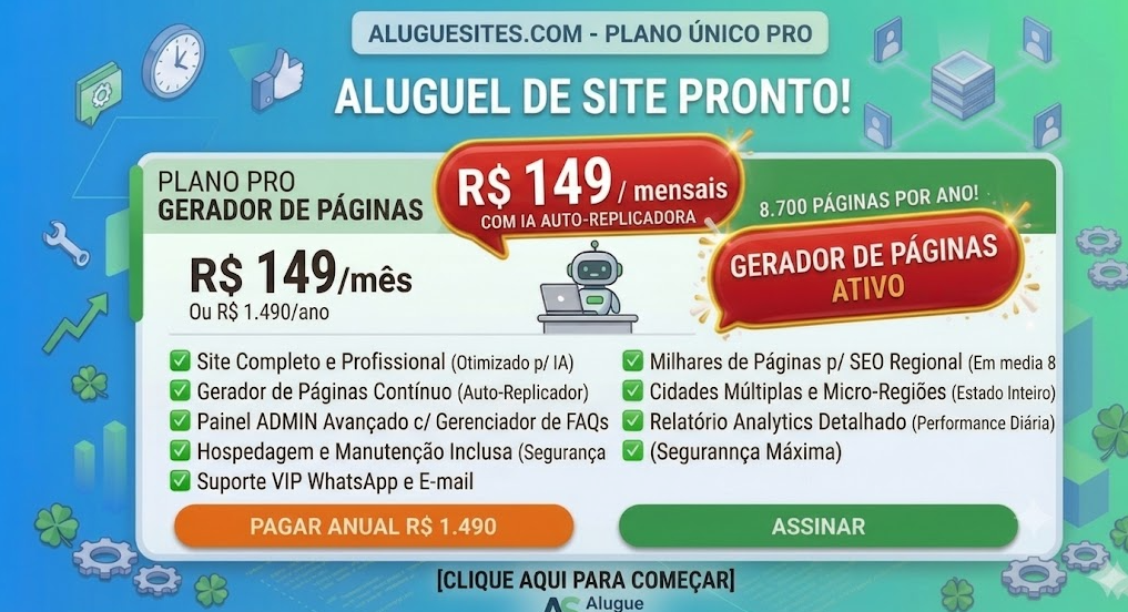 AlugueSites.com — Escolha seu plano: Entrada, Crescimento ou Corporate